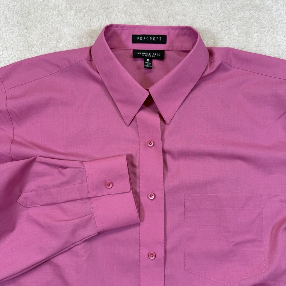 Foxcroft Wrinkle Free Button Shirt Womens 18 Pink Fitted Long Sleeve